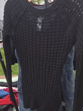 Guess Black Open-Weave Crewneck Sweater